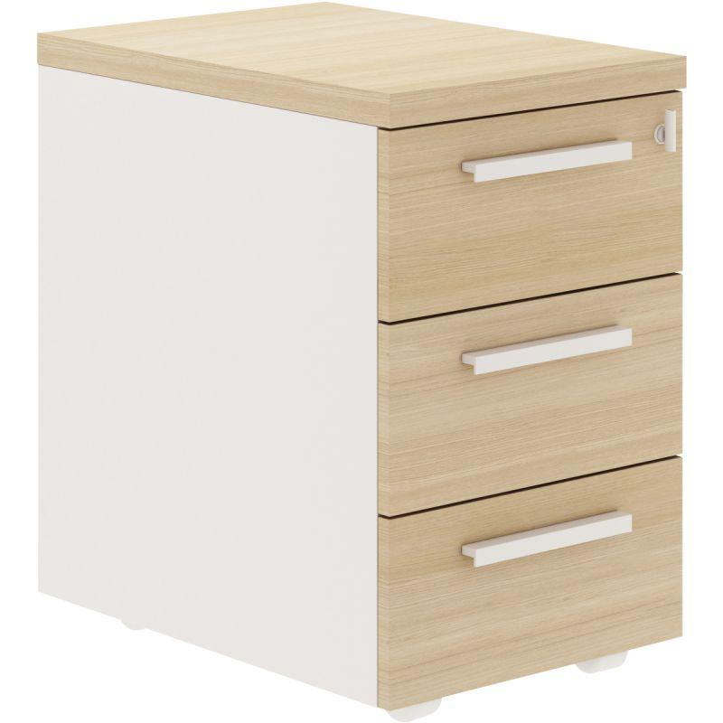 Ref. 96372, Caisson mobile 3 tiroirs Brabant L42xH65xP60cm chêne structuré/blanc, marque GAUTIER