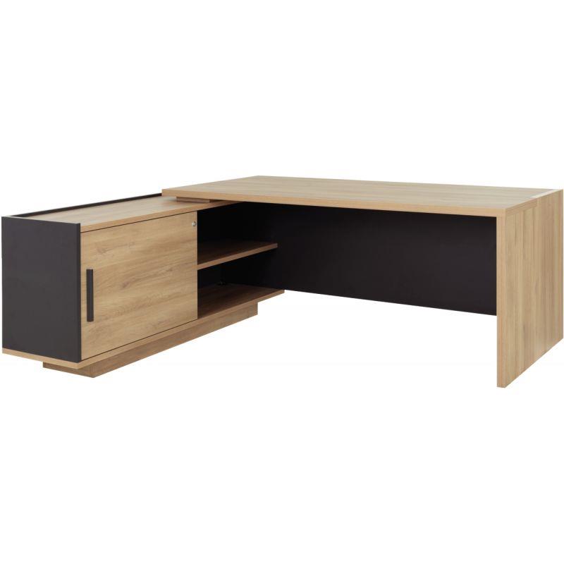Ref. 96378, Bureau retour gauche Brabant L180/198xH75xP90/180cm avec rangements chêne du bocage/anthracite, marque GAUTIER