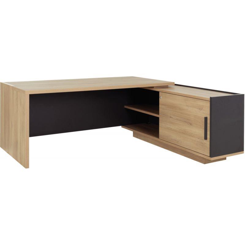Ref. 96379, Bureau retour droite Brabant L180/198xH75xP90/180cm avec rangements chêne du bocage/anthracite, marque GAUTIER