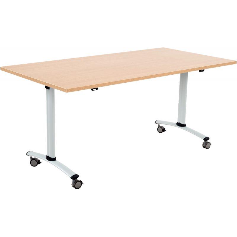 Ref. 96878, Table abattante rectangulaire L140xP80cm plateau chêne/piètement alu, marque N.C