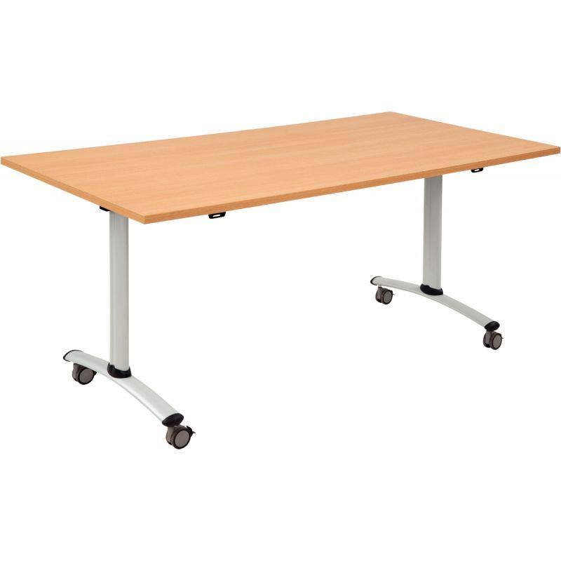 Ref. 96879, Table abattante rectangulaire L160xP80cm plateau hêtre/piètement alu, marque N.C