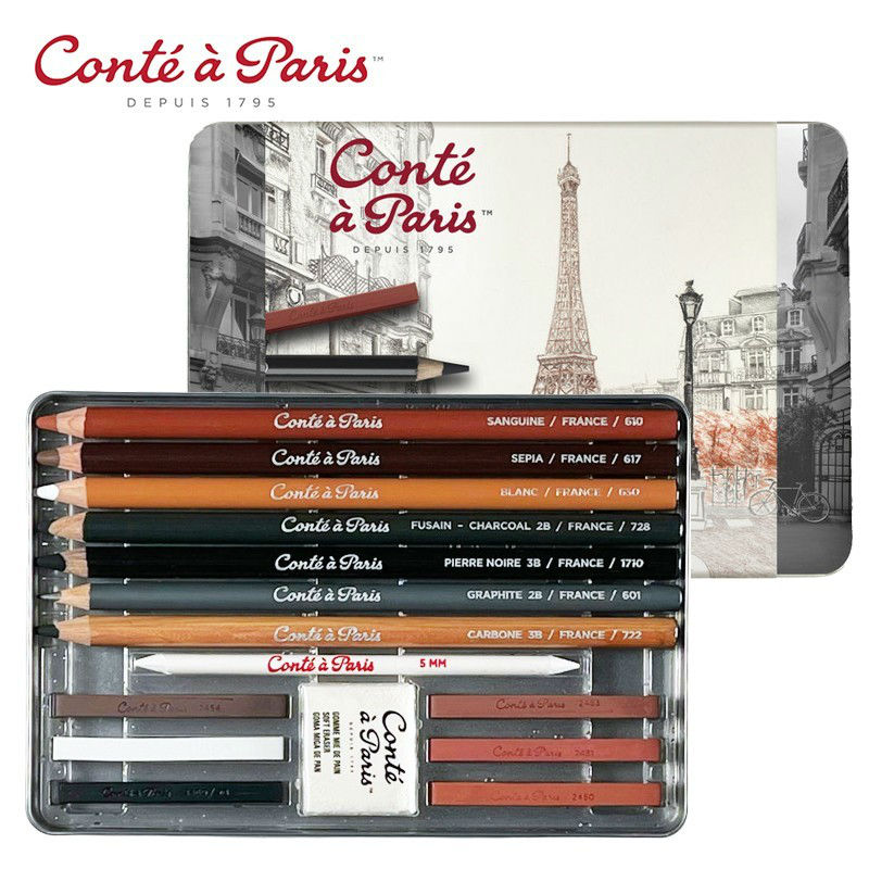 Ref. COL750411, Boîte métal 15 pièces esquisse, marque CONTE A PARIS