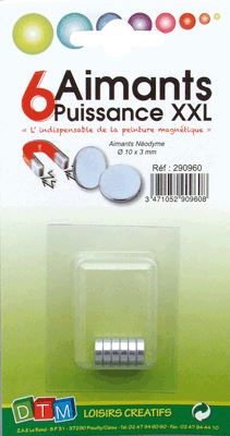 Ref. DTM290960, 6 aimants surpuissants 10x3mm, marque GRAINE CREATIVE