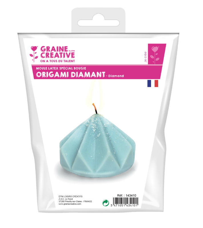 Ref. GRA143410, Moule latex pour bougie origami diamant 80 x 70 mm, marque GRAINE CREATIVE