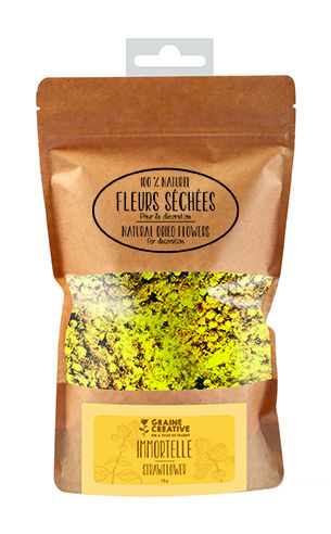 Ref. GRA200214, Sachet 15g fleurs sechées déco immortelle, Jaune, marque GRAINE CREATIVE