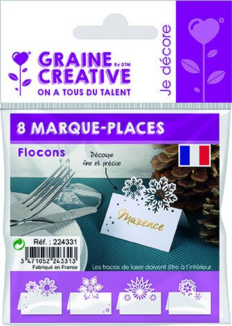 Ref. GRA224331, Lot de 8 marque-places flocons, Blanc, marque GRAINE CREATIVE