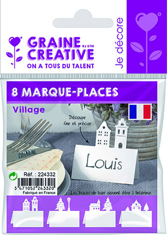 Ref. GRA224332, Lot de 8 marque-places village, Blanc, marque GRAINE CREATIVE