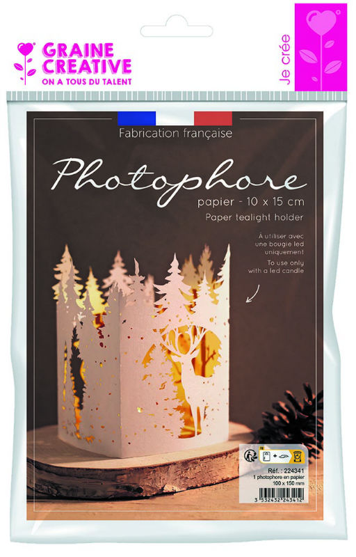 Ref. GRA224341, Photophore papier forêt 15x10 cm, Blanc, marque GRAINE CREATIVE