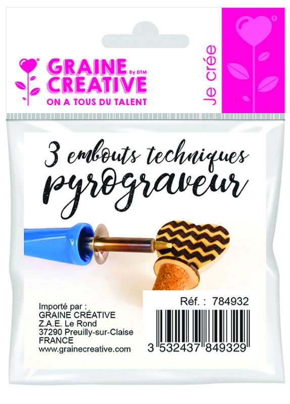 Ref. GRA784932, 3 embouts techniques pyrograveur, marque GRAINE CREATIVE