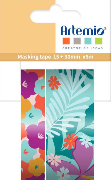 Ref. HUB11040202, Masking tape 5mx38 & 15mm Color Block fleurs, marque ARTEMIO