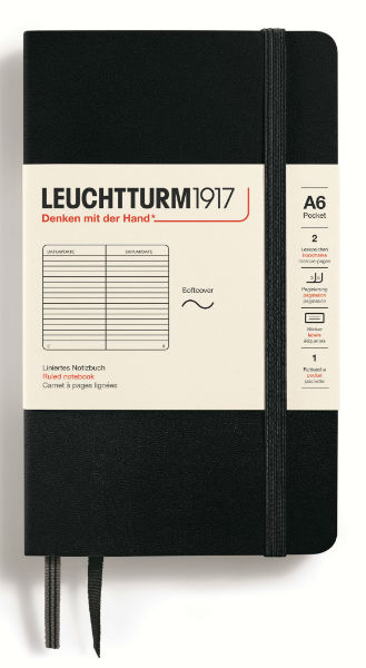 Ref. LEU306017, Carnet Leuchtturm souple A6 ligné noir, Noir, marque LEUCHTTURM