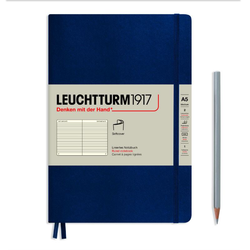 Image de  Carnet Leuchtturm souple A5 ligné bleu marine 