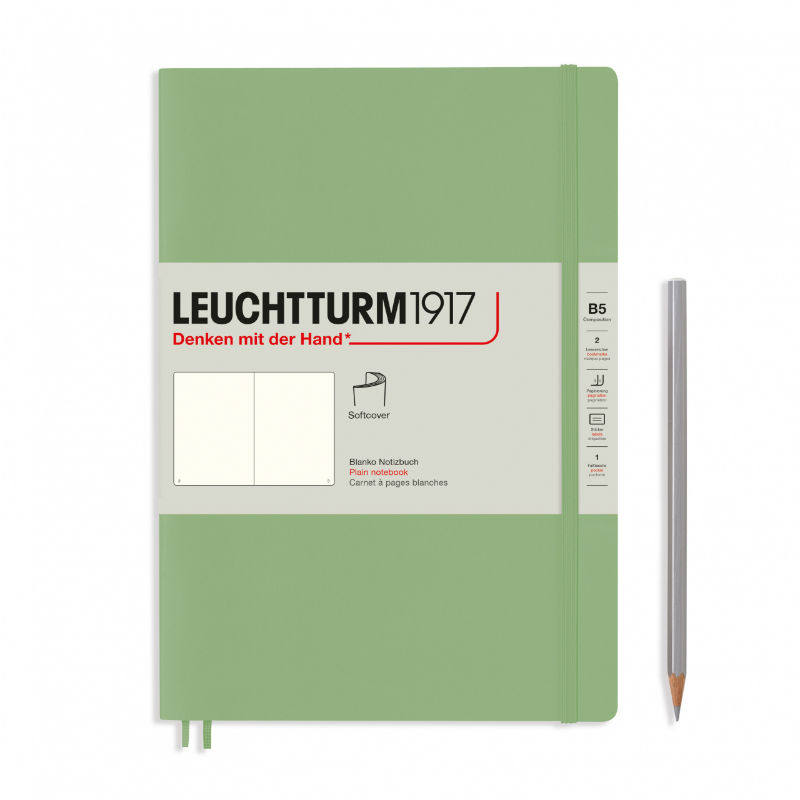 Ref. LEU363929, Carnet Leuchtturm souple B5 uni sauge, Vert, marque LEUCHTTURM