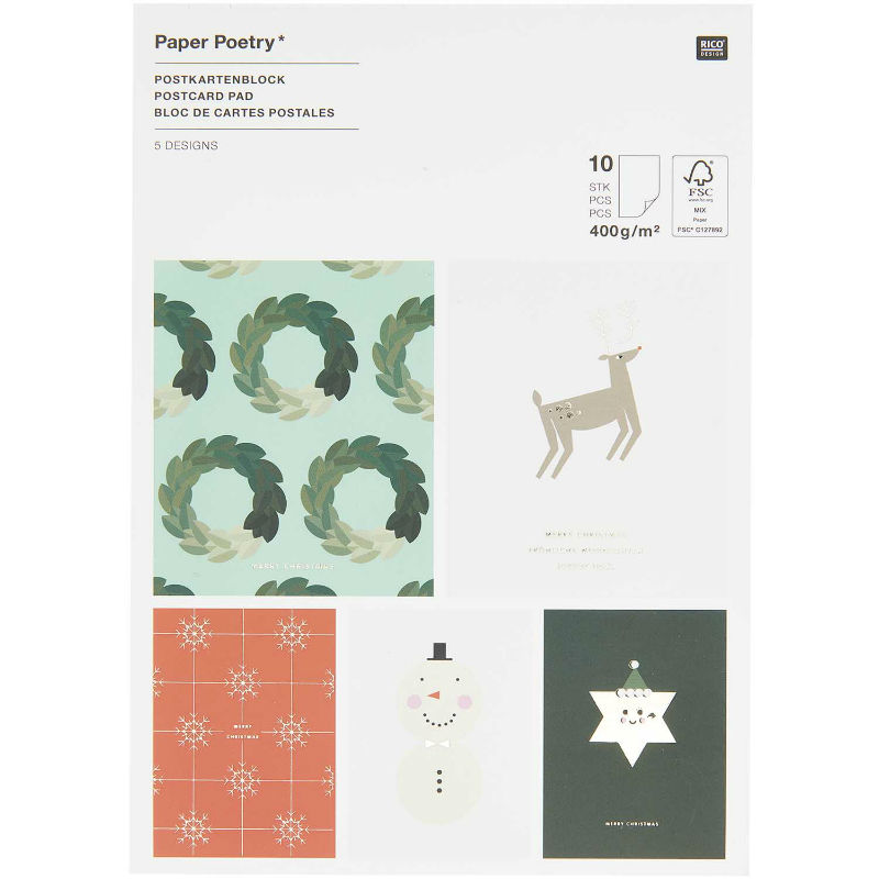 Ref. RIC300510, Bloc 10 cartes postales I Love Christmas, Assorties, marque RICO DESIGN