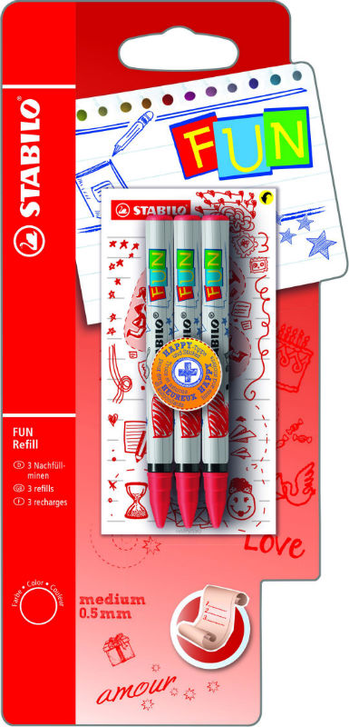 Ref. STAB473465, Set 3 recharges fun stabilo rouge, Rouge, marque STABILO