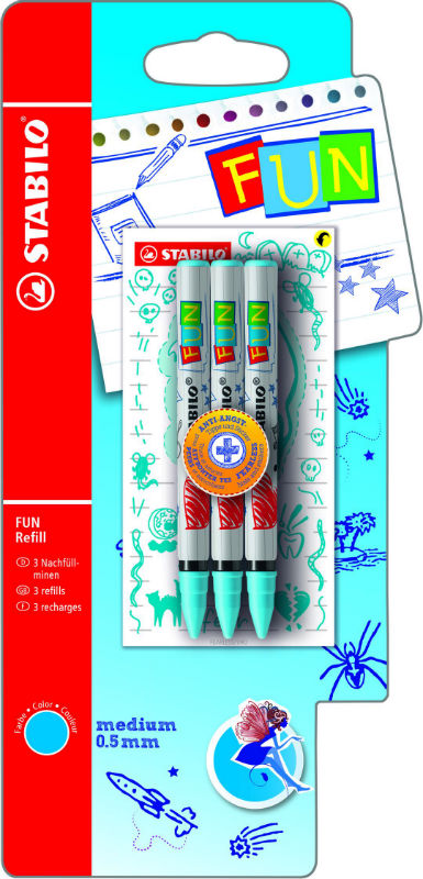 Ref. STAB473525, Set 3 recharges fun stabilo turquoise, Bleu, marque STABILO
