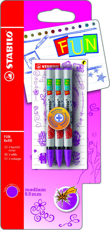 Ref. STAB473555, Set 3 recharges fun stabilo lilas, Rose, marque STABILO