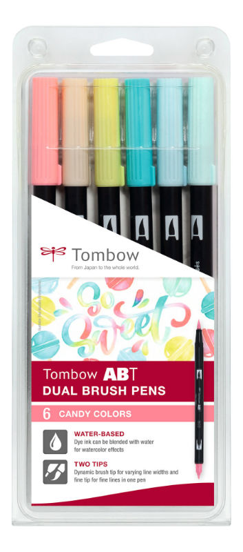 Ref. TOMABT6P4, Set 6 Tombow ABT dual brush pen - candy, Assorties, marque TOMBOW