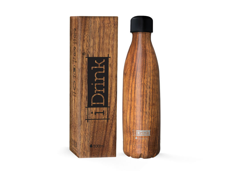 Ref. TOTID0430, Bouteille thermique I-Drink 500 ml bois, Marron, marque I DRINK